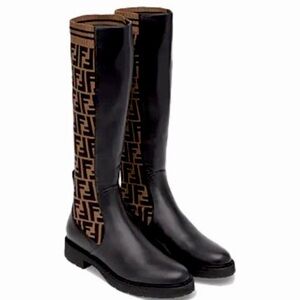 Authentic FENDI FF Rockoko Leather Boot 'Black Tabacco Size 37/6.5